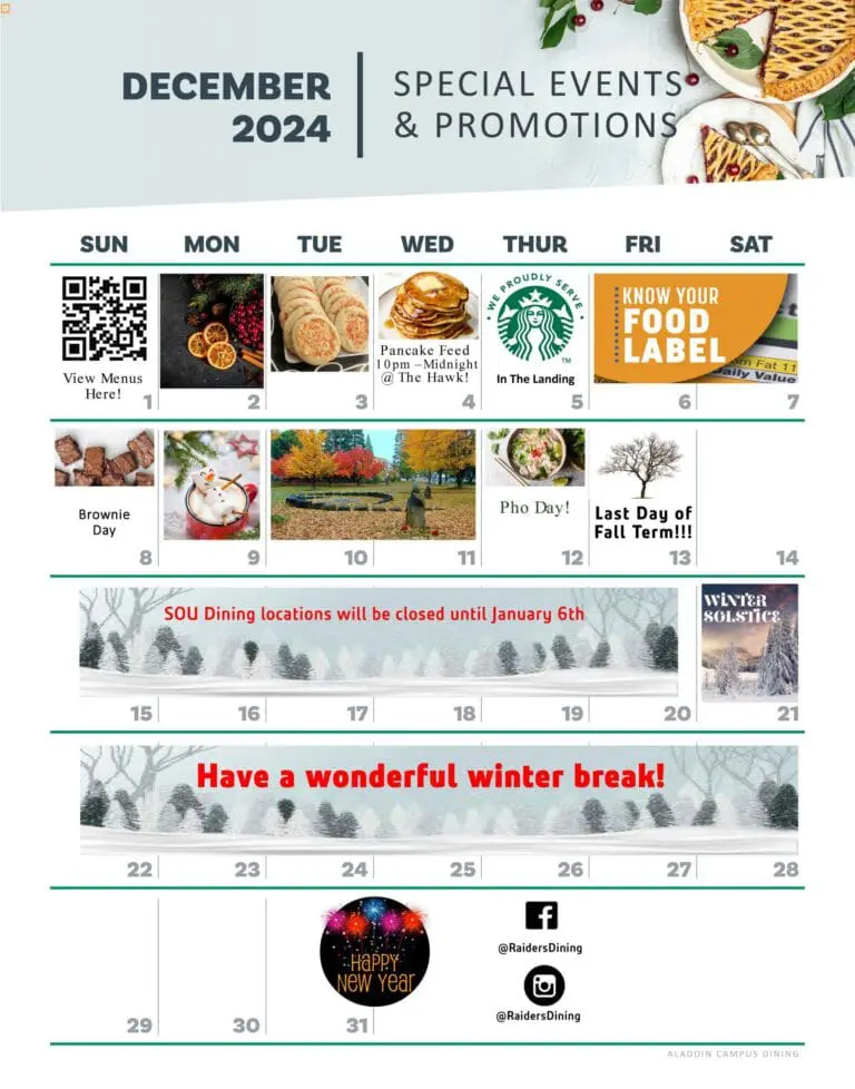 December special events and promotions calendar