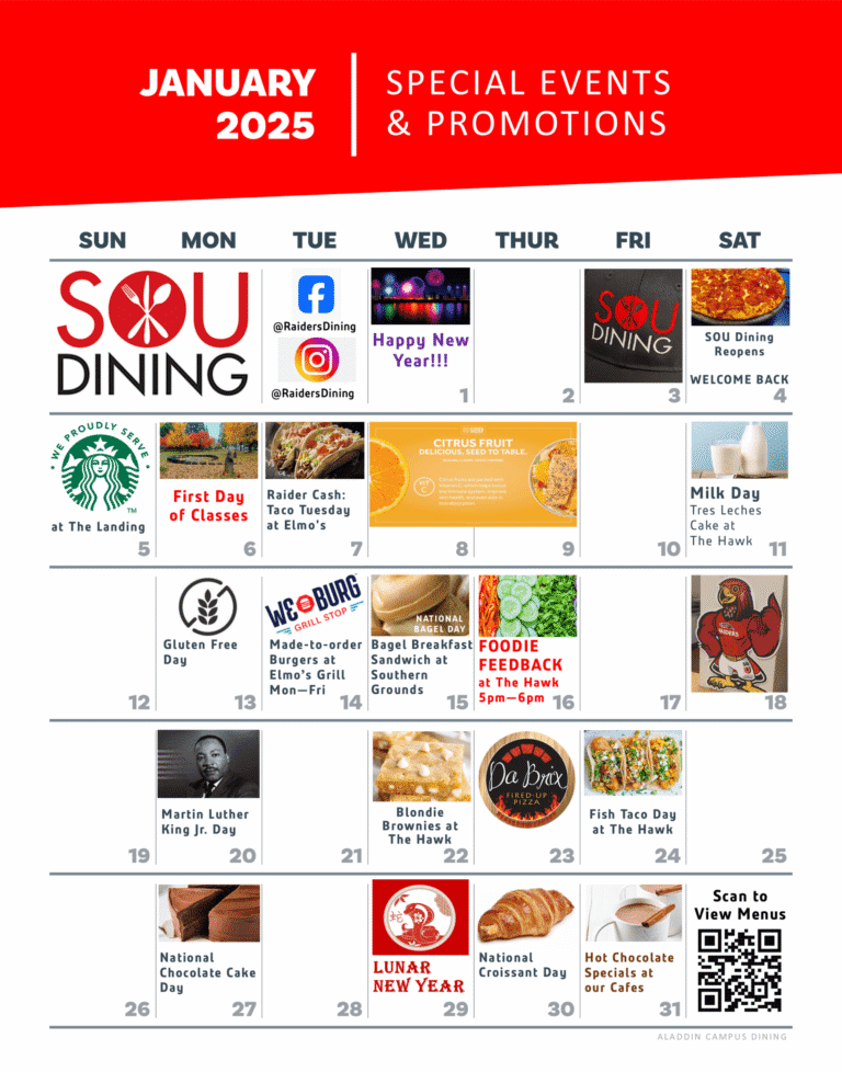 January special events and promotion calendar