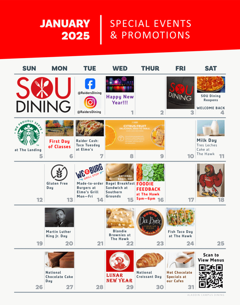 January special events and promotion calendar