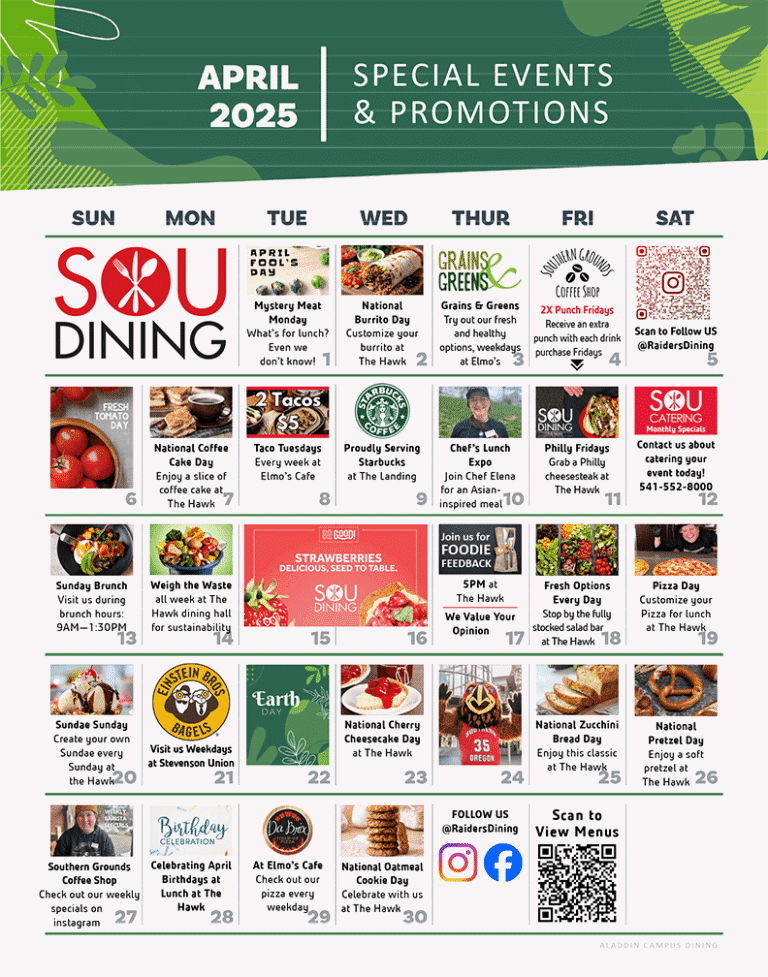 April Specials: Fresh Flavors & Exciting Events at SOU Dining!