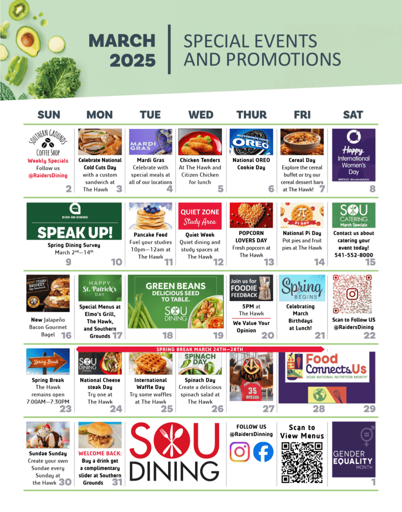 March special events and promotions calendar