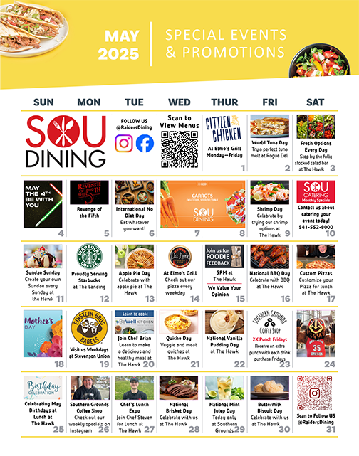 May marketing calendar sou campus dining